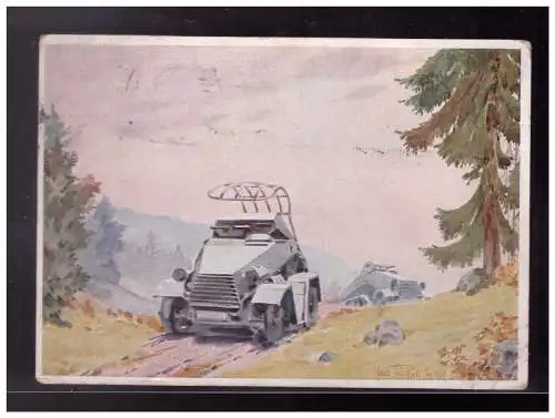 [Propagandapostkarte] Dt- Reich (023624) Propaganda Panzer Spähwagen Wehrmachts Postkarten Serie 2, gelaufen Freiburg 1943. 