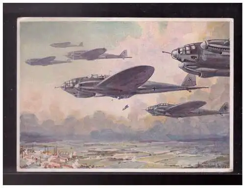 [Propagandapostkarte] Dt- Reich (023626) Propaganda Schwere Bomber greifen Industriezentrum an Wehrmachts Postkarten Serie 2, gelaufen 1941. 