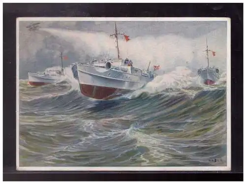 [Propagandapostkarte] Dt- Reich (023628) Propaganda S- Boote in voller Fahrt, Wehrmachts- Postkarten Serie 3, gelaufen 1940. 