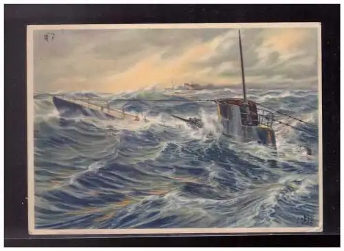 [Propagandapostkarte] Dt- Reich (023630) Propaganda Auftauchendes U- Boot, Wehrmachts- Postkarten Serie 4, gelaufen. 