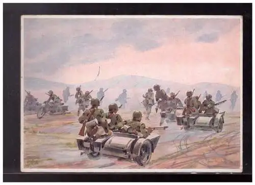 [Propagandapostkarte] Dt- Reich (023632) Propaganda Vorgehende mot. Infanterie (Kradschützen), Wehrmachts- Postkarten Serie 3, gelaufen 1943. 