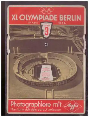 [Propagandapostkarte] DT- Reich (W00296) Propaganda Olympiade Berlin 1936, Tagesprogramm XI. Olympiade Berlin als Drehkarte Ausgabe Fa. Agfa. 