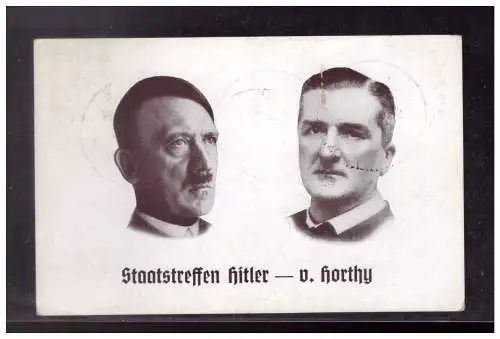 [Propagandapostkarte] Dt- Reich (023823) Propagandakarte Staatstreffen Hitler - v. Horthymit diversen SST Nürnberg, Berlin, Kiel. 