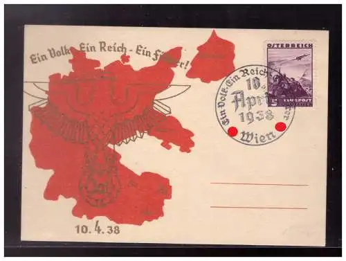 [Propagandapostkarte] Dt- Reich (023830) Propaganda karte Ein Volk Ein Reich Ein Führer, blanco mit SST Wien vom 10.4.1938. 
