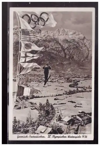 [Propagandapostkarte] DT- Reich (023913) AK Garmisch Patenkirchen IV Olympische Winterspiele 1936, gel. mit Werbestempel 1936. 