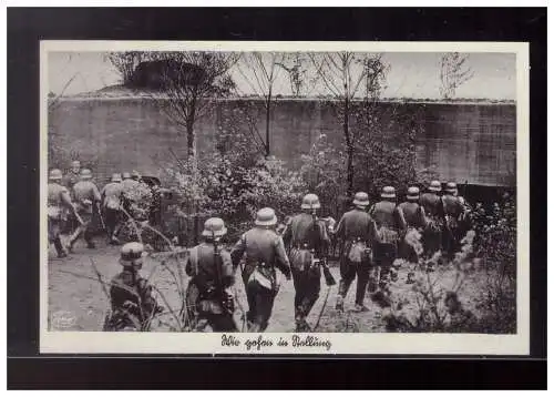 [Propagandapostkarte] Dt- Reich (023992) Propagandakarte der Westwall, Wir gehen in Stellung, Mannschaftsablösung an einem Kampfwerk, ungeb. 