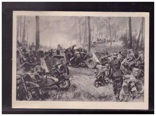 [Propagandapostkarte] Dt- Reich (024005) Propagandakarte Schnelle Truppen vor dem Angriff, ungebraucht. 