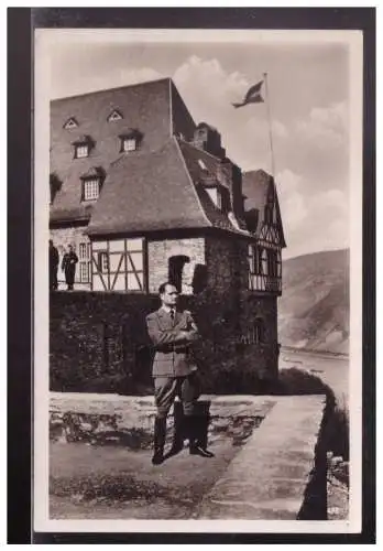 [Propagandapostkarte] DT- Reich (024186) Propaganda AK Rudolf Hess auf der Jugendburg Strahleck am Rhein, mit HJ ST, gelaufen 18.8.1937. 