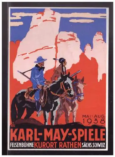 [Propagandapostkarte] DT- Reich (024192) Postkarte Karl May Spiele, Felsenbühne Kurort Rathen, blanco mit 2 verschied Rathen SST vom 10.7.1937. 