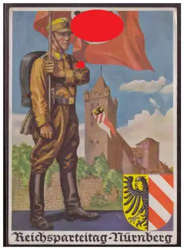 [Propagandapostkarte] Dt- Reich (W00003) Propagandakarte Reichsparteitag Nürnberg, gelaufen mit Orginal Unterschrift Josef Manger Weltmeister und Olympiasieger im Gewichtheben Schwergewicht. 