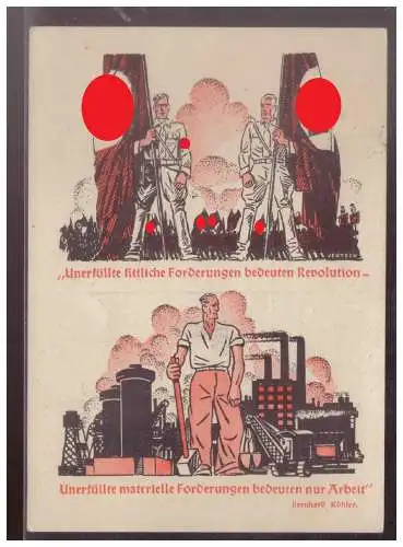 [Propagandapostkarte] Dt- Reich (024548) Propagandakarte, Die Wirtschaftliche Parole, Wirtschaftspolitik der NSDAP, gelaufen München 3.3.1938. 