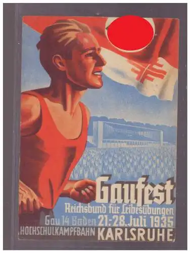 [Propagandapostkarte] DT- Reich (W00304) Propagandakarte Gaufest Karlsruhe vom 21.-28.7.1935, gelaufen Karlsruhe am 28.7.1935. 
