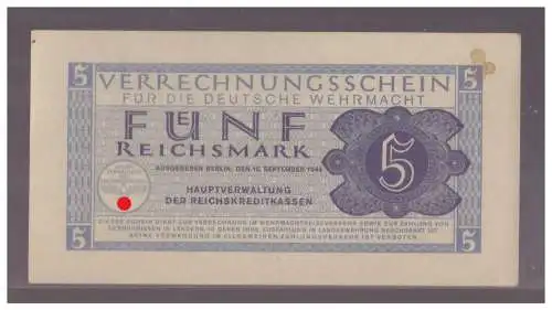 Dt-Reich (024586) 5 Reichsmark, Verrechnungsschein  für die Deutsche Wehrmacht