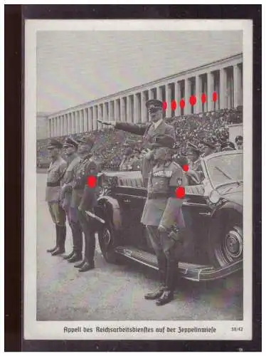 [Propagandapostkarte] Sudetenland (024589) Propagandakarte Apell des Reichsarbeitsdienstes auf der Zeppelinwiese,mit Befreiungsstempel Asch. 