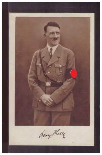 [Propagandapostkarte] Dt- Reich (024599) Propagandafotokarte Adolf Hitler mit gedruckter Unterschrift, Foto- Hoffmannkarte blanco gest Braunau. 