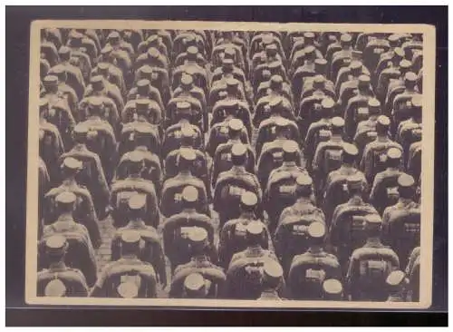 [Propagandapostkarte] Dt- Reich (024602) Propagandakarte, Einmaschieren im Geist in unseren Reihen, Reichsparteitag Reichsarbeitsdienst, gelau. 