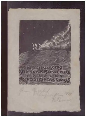 Dt.-Reich (024611) Claus Friedrich Rasmus - Holzschnitt mit Datierung und Unterschrift mit Widmung 1928