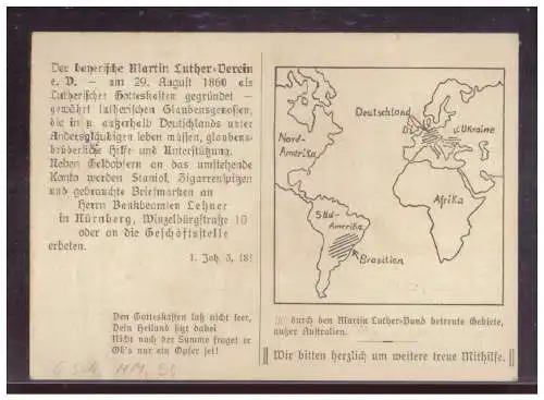 [Propagandapostkarte] Dt- Reich (024614) Propagandakarte Martin Luther, Martin Luther- Bund betreute Gebiete außer Australien, gelaufen 1936. 