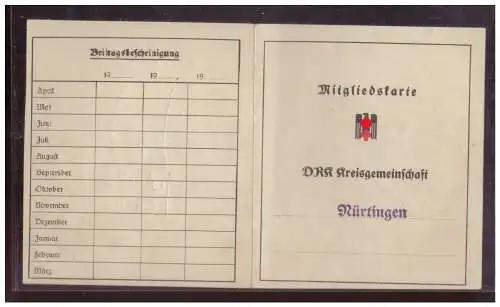 Dt- Reich (024615) Mitgliedskarte DRK Kreisgemeinschaft Nürtingen, mit Dienstsiegel und Unterschrift 22.6.1940