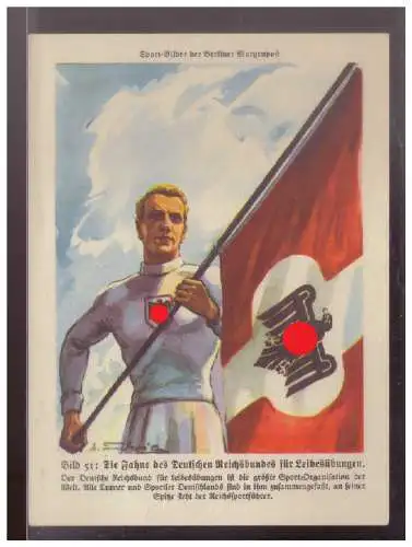 [Propagandapostkarte] Dt- Reich (024665) Propaganda Bild 51 Die Fahne d. Dt Reichsb. F. Leibesübungen Quittung der Berliner Morgenpost über 50rpf 1936. 