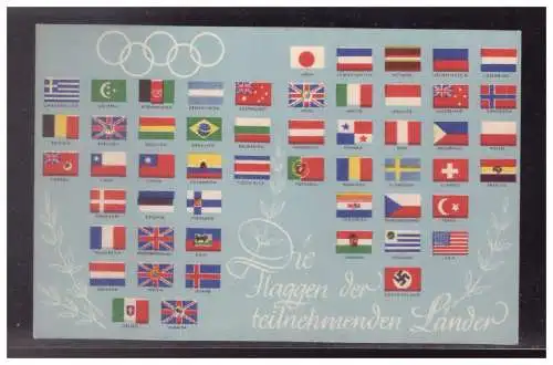 [Propagandapostkarte] Dt- Reich (024675) Propaganda AK Berlin Flaggen der Teilnehmenden Länder, gel. mit SST Berlin 9.8.1936. 