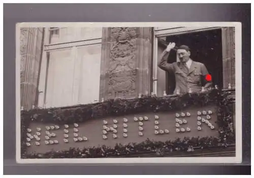 [Propagandapostkarte] Dt-Reich (024694) Propaganda Reichsparteitag Nürnberg, Hitler am Fenster des Dt. Hof, gelaufen mit Werbestempel. 