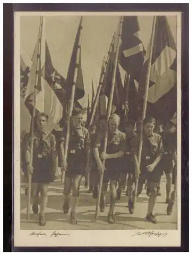 [Propagandapostkarte] Sudetenland (024739) Propaganda HJ Unsere Fahnen Wir haben es geschaft Asch ist frei! Heil Hitler! blanco gest Asch 1938. 