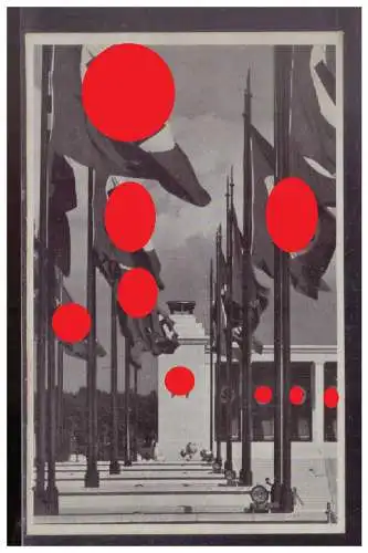 [Propagandapostkarte] Dt- Reich (024741) Propaganda Reichsparteitag Nürnberg das Zeppelinfeld Seitenbauten mit wehenden Fahnen, gel Nürnberg. 