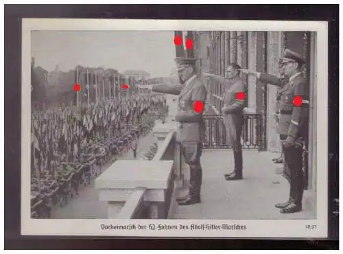 [Propagandapostkarte] Dt- Reich (024742) Propaganda Reichsparteitag Nürnberg Vorbeimarsch der Hj Fahnen, Hitler, Hess, Hoffmannkarte, ungeb. 