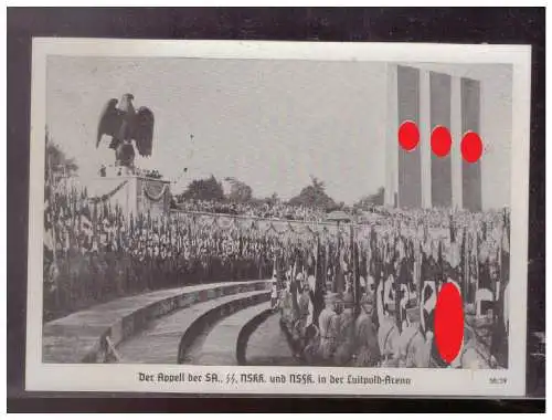 [Propagandapostkarte] Dt- Reich (024744) Propaganda Reichsparteitag NürnbergDer Appell der SA SS NSKK in der Luitpold Arena, blanco mit Asch. 