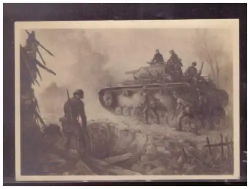 [Propagandapostkarte] Dt- Reich (024757) Propagandakarte Unsere Arbeitsmänner im Kriegseinsatz, Vormarsch mit Panzern, ungebraucht. 