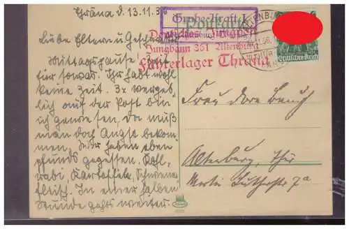 [Propagandapostkarte] Dt- Reich (024762) Postkarte mit Landpoststempel Grube Kraft, Deutsches Jungvolk JB 361 Führerlager Thräna, gela. 1936. 