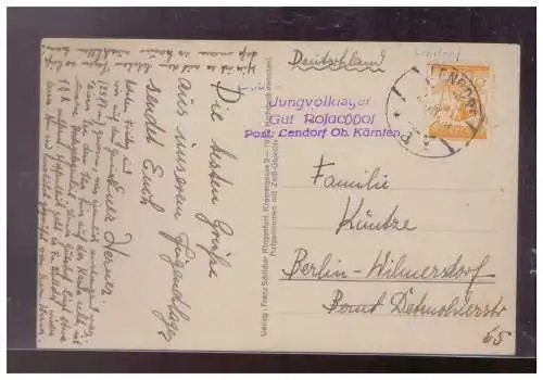 [Propagandapostkarte] Dt- Reich (024763) Postkarte mit Lagerstempel Jungvolklager Rojachhof/ Lendorf vor Anschluss, gelaufen. 