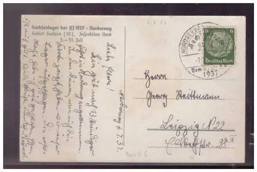 [Propagandapostkarte] Dt- Reich (024764) Postkarte mit Sachsenlager der HJ 1937, Norderney Gebiet Sachsen Inspektion Nord gelaufen mit Lagerst. 