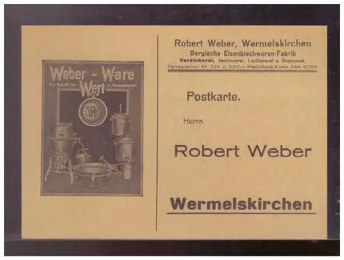 [Werbepostkarte] Dt- Reich (024774) Bestell Postkarte Robert Weber, Wermelskirchen, ungebraucht. 