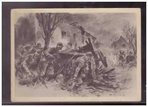 [Propagandapostkarte] Dt- Reich (024794) Propagandakarte Deutscher Stoßtrupp geht Vor FPNR 03153D, gel mi Feldpost 12.2.1942. 