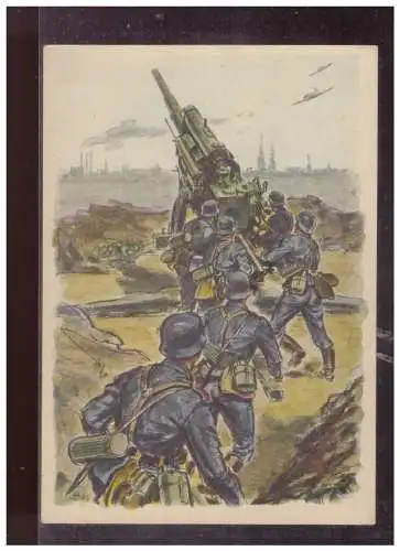 [Propagandapostkarte] Dt- Reich (024799) Propagandakarte farbig Schweres Flakgeschütz, Alarm, ungebraucht. 