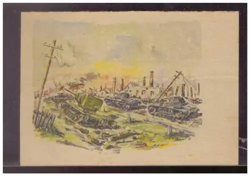 [Propagandapostkarte] Dt- Reich (024801) Propagandakarte Panzer beim Durchqueren eines Dorfes beschrieben, nicht gelaufen. 