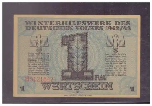 DT- Reich (024820) Winterhilfswerk (WHW) Wertschein 1 RM 1942/ 43
