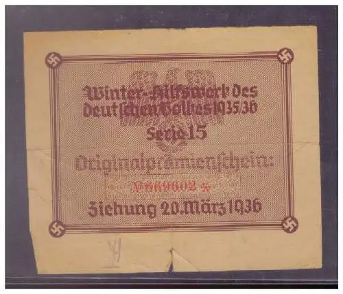 DT- Reich (024840) Propaganda Orginalprämienschein Winterhilfswerk (WHW) 1935/ 36 Serie 15 Ziehung 20.3.1936