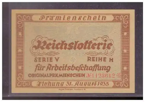 DT- Reich (024842) Propaganda Orginalprämienschein Reichslotterie Serie5 für Arbeitsbeschaffung Ziehung 31.8.1935