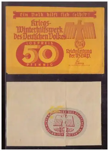 DT- Reich (024847) Propaganda Lotterielos Kriegs- Winterhilfswerk (WHW) 1939/ 40 mit Hülle