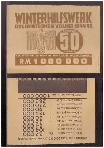 DT- Reich (024850) Propaganda Lotterielos Winterhilfswerk (WHW) 1944/ 45 mit Hülle