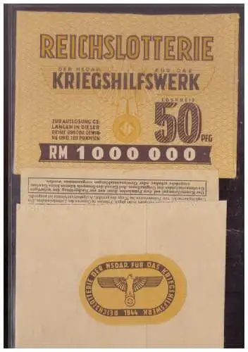DT- Reich (024851) Propaganda Lotterielos Reichslotterie der NSDAP für das Kriegshilfswerk (WHW) 1944 mit Hülle