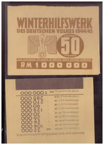 DT- Reich (024852) Propaganda Lotterielos Winterhilfswerk (WHW) 1944/ 45 mit Hülle