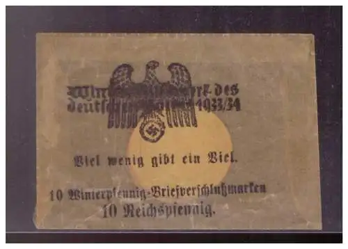 DT- Reich (024852) Propaganda Verschlussmarken 8 Stück in Tüte Winterhilfswerk (WHW) 1933/ 34, 2 fehlen