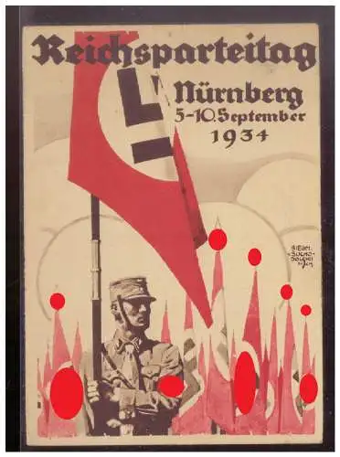 [Propagandapostkarte] Dt- Reich (024926) Propaganda Reichsparteitag 1934, gelaufen Nürnberg 9.9.1934 mit Werbestempel. 