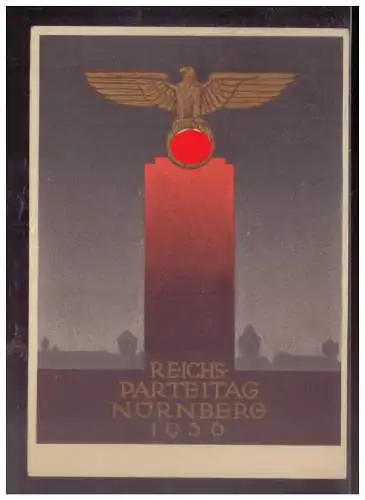 [Propagandapostkarte] Dt- Reich (024927) Propagandakarte Reichsparteitag Nürnberg 1936, gel mit Marschstempel NSDAP Gau Sachsen und Vignette. 