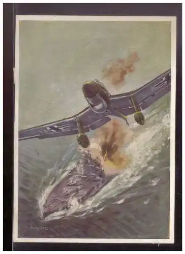 [Propagandapostkarte] Dt- Reich (024940) Propagandakarte Luftwaffe, Stuka Junkers Ju 87, hat ein feindliches Schlachtschiff mit Bomben, ungeb. 