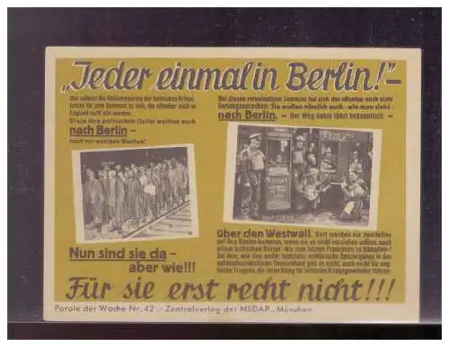 Dt- Reich (024968) Propaganda Parole der Woche Nr 42 Jeder einmal in Berlin, Für sie erst recht Zentralverlag der NSDAP